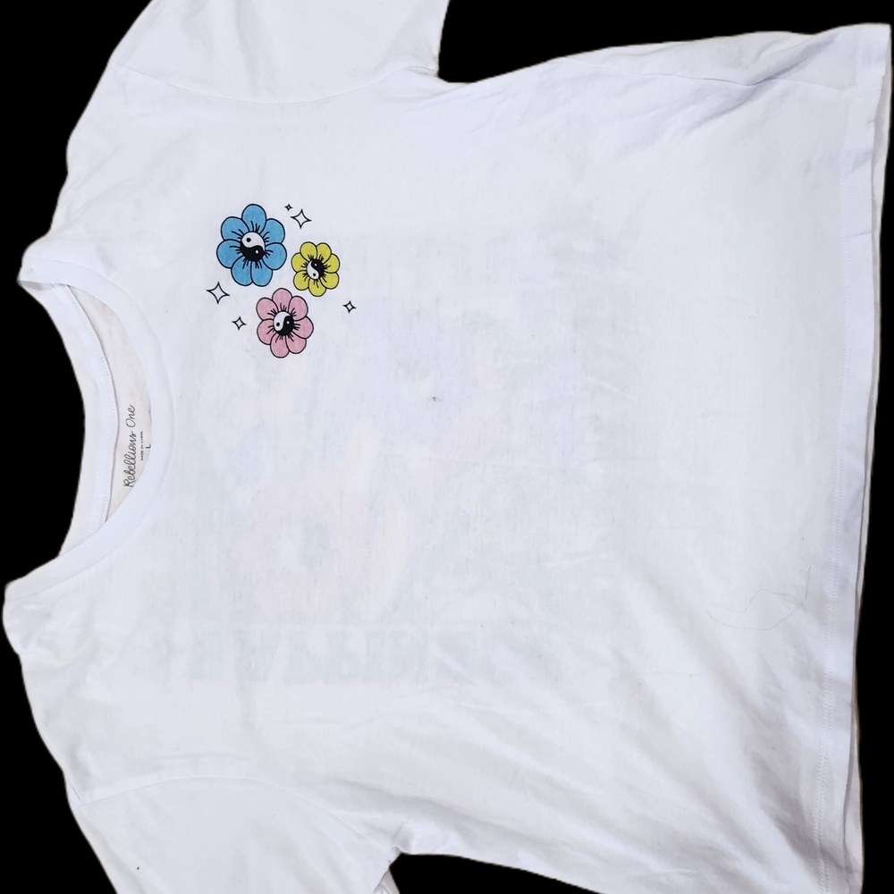 Rebellious One White Tee with Floral Accents